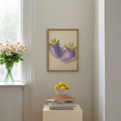 Pink Disco Strawberries, Vertical, Framed Art