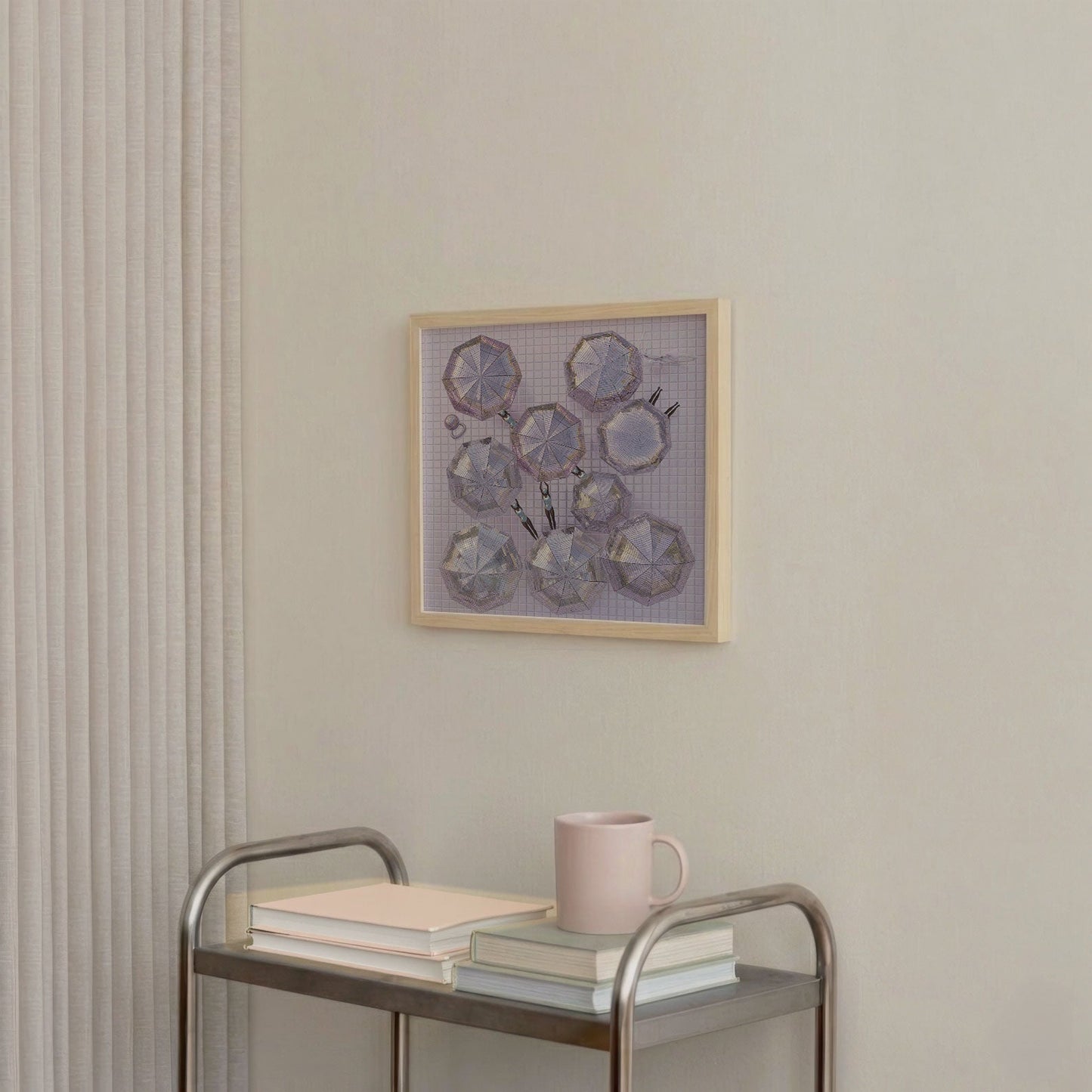 Pink Parasols, Square, Framed Art