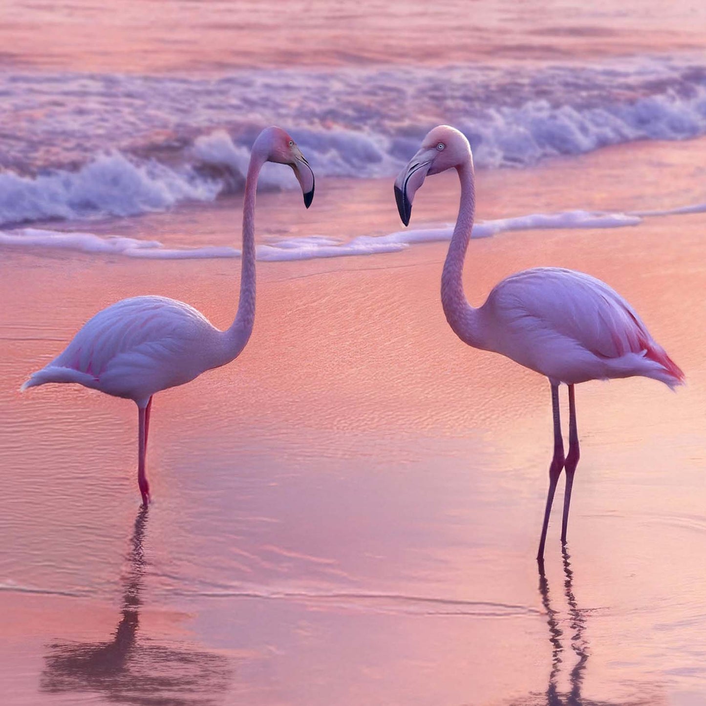 Extreme Close Up Detail Of Pink Sunset Flamingo Beach