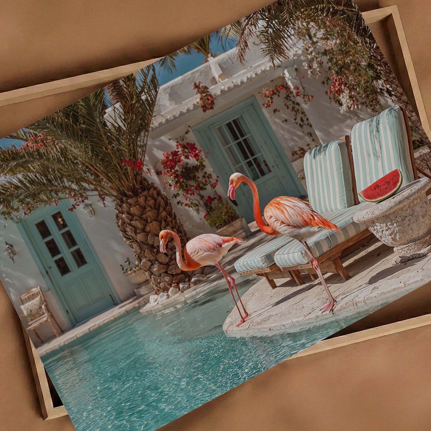 Poolside Flamingos, Horizontal, Art Print