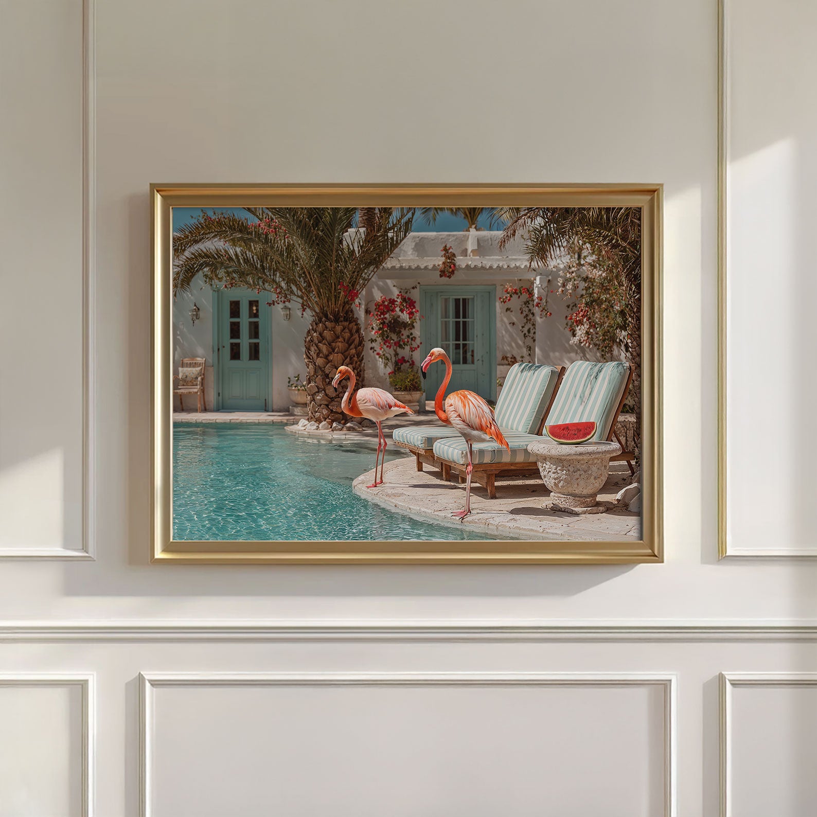 Poolside Flamingos, Horizontal, Wall Art