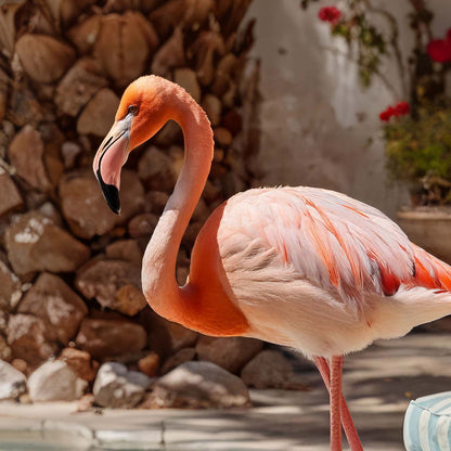 Extreme Close Up Detail Of Poolside Flamingos