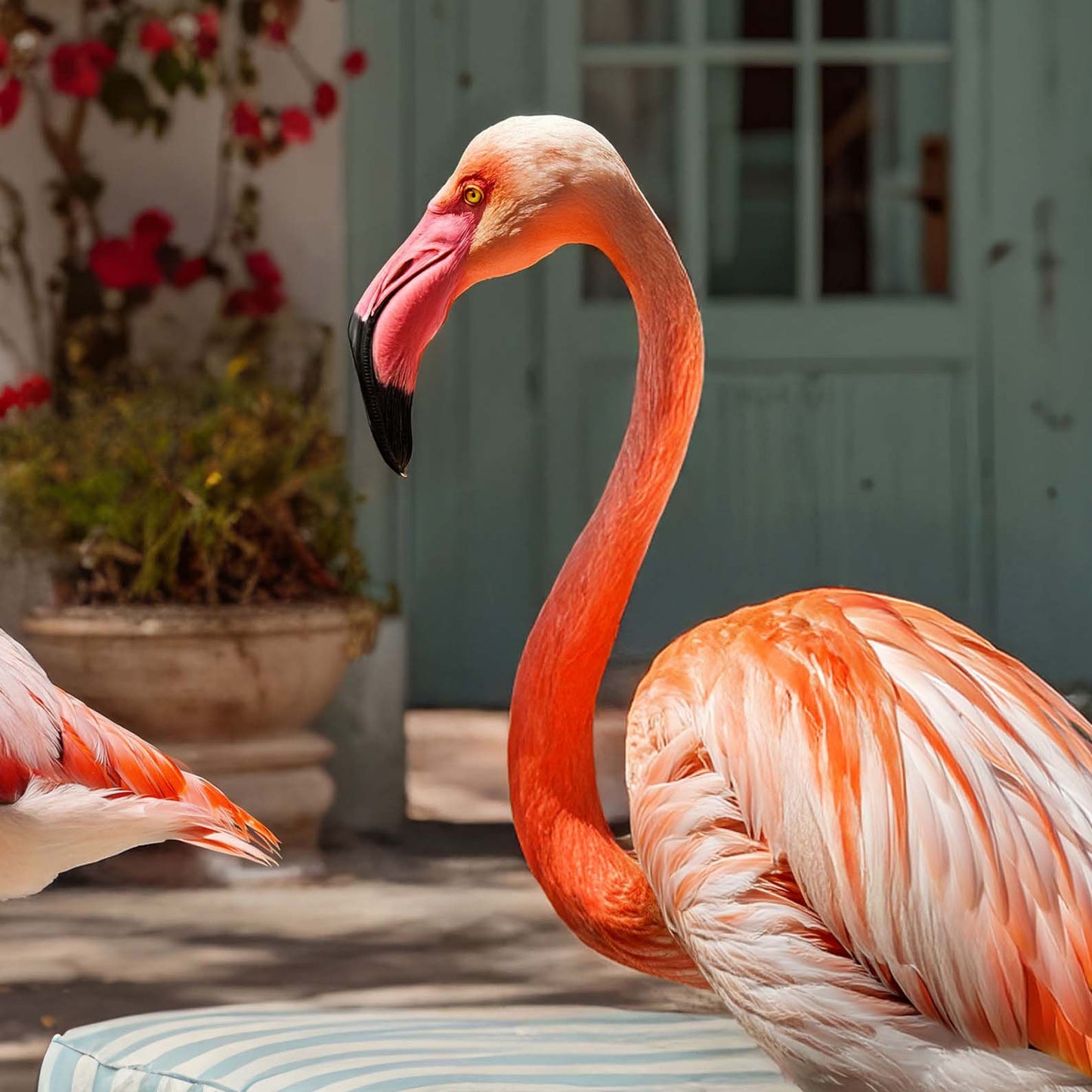High Definition Print Quality Detail Of Poolside Flamingos