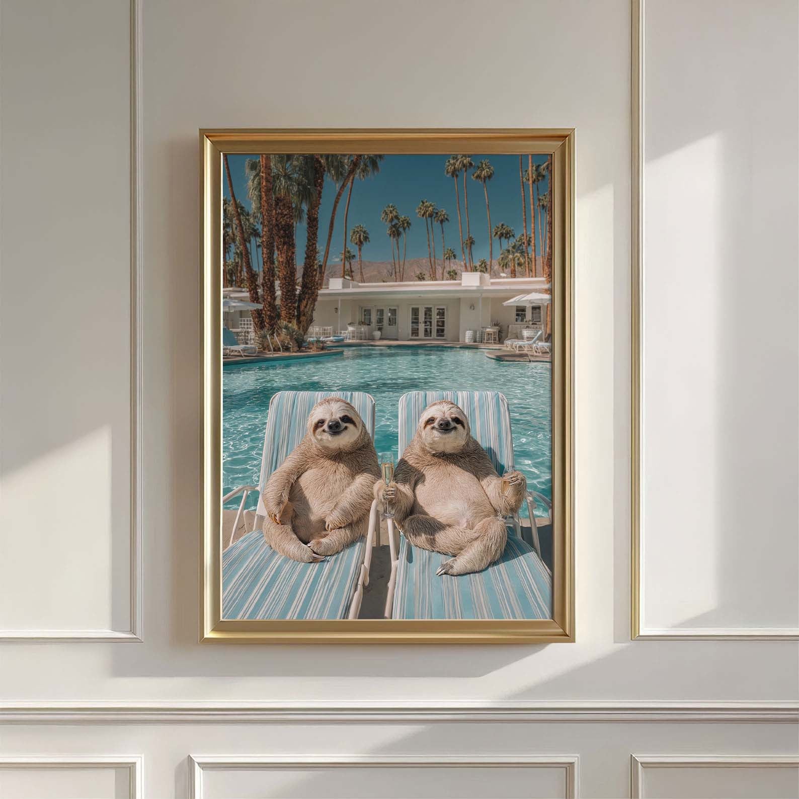 Poolside Sips, Vertical, Wall Art