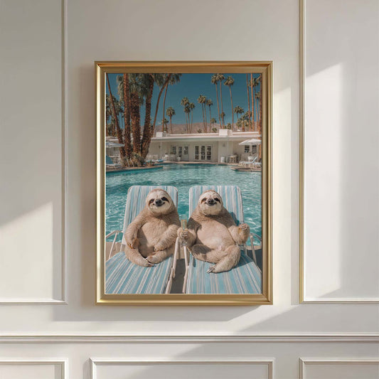 Poolside Sips, Vertical, Wall Art