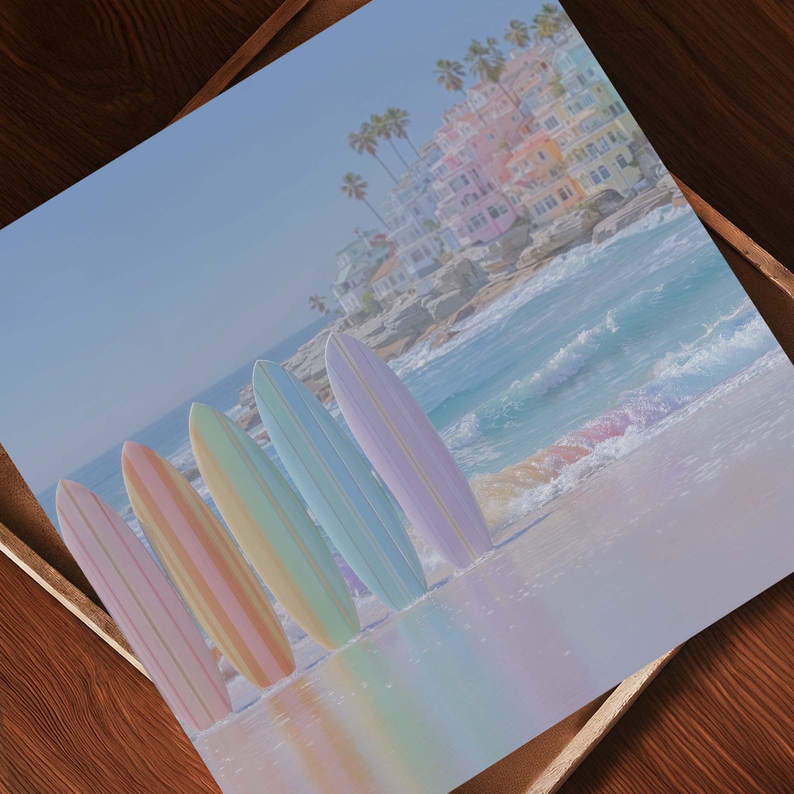 Rainbow Surfboards, Square, Art Print