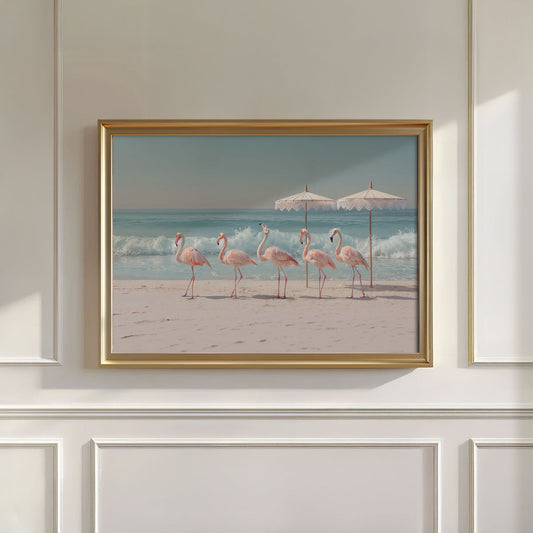 Retro Flamingo Beach, Horizontal, Wall Art