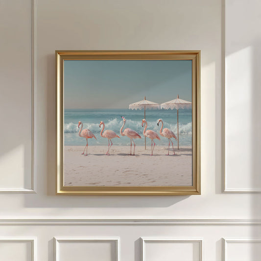 Retro Flamingo Beach, Square, Wall Art