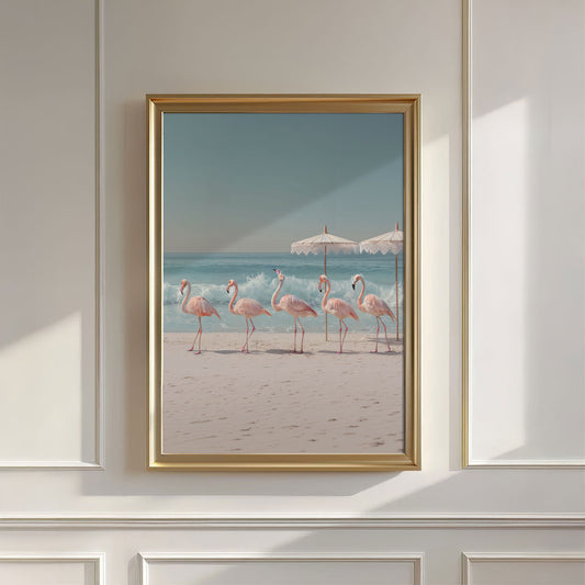 Retro Flamingo Beach, Vertical, Wall Art
