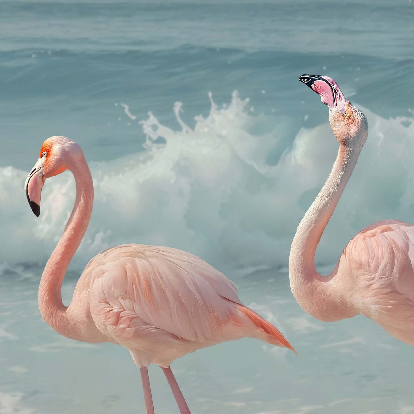 High Resolution Art Texture Of Retro Flamingo Beach