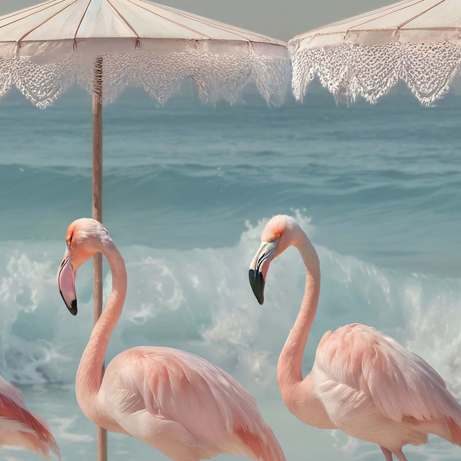 High Definition Print Quality Detail Of Retro Flamingo Beach