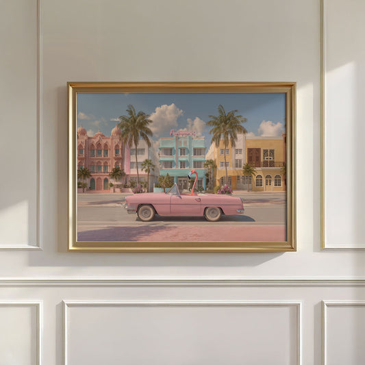 Retro Pink Flamingos, Horizontal, Wall Art