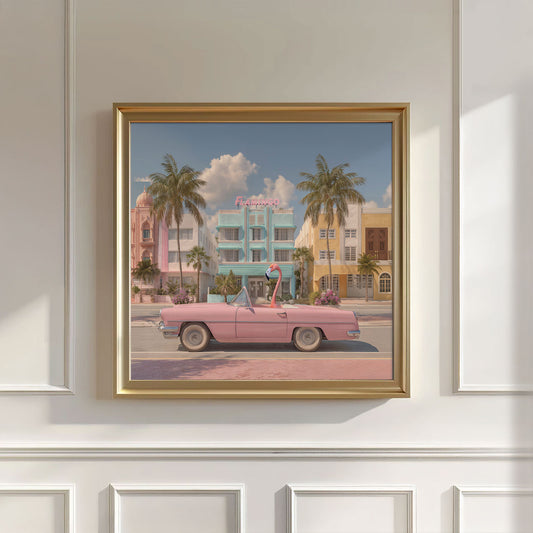 Retro Pink Flamingos, Square, Wall Art