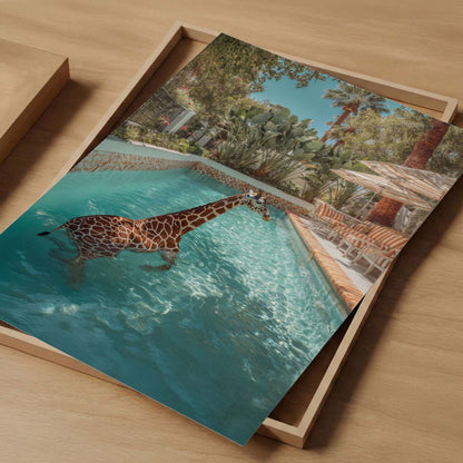 Retro Poolside Giraffes I, Vertical, Art Print