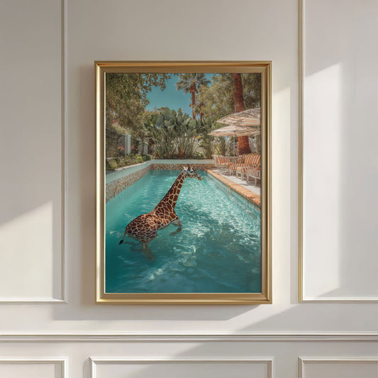 Retro Poolside Giraffes I, Vertical, Wall Art