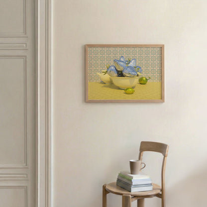 Retro Strawberry Bowl, Horizontal, Framed Art