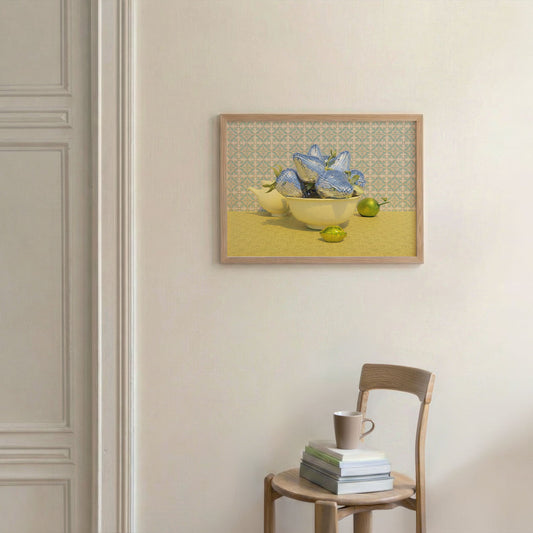 Retro Strawberry Bowl, Horizontal, Framed Art