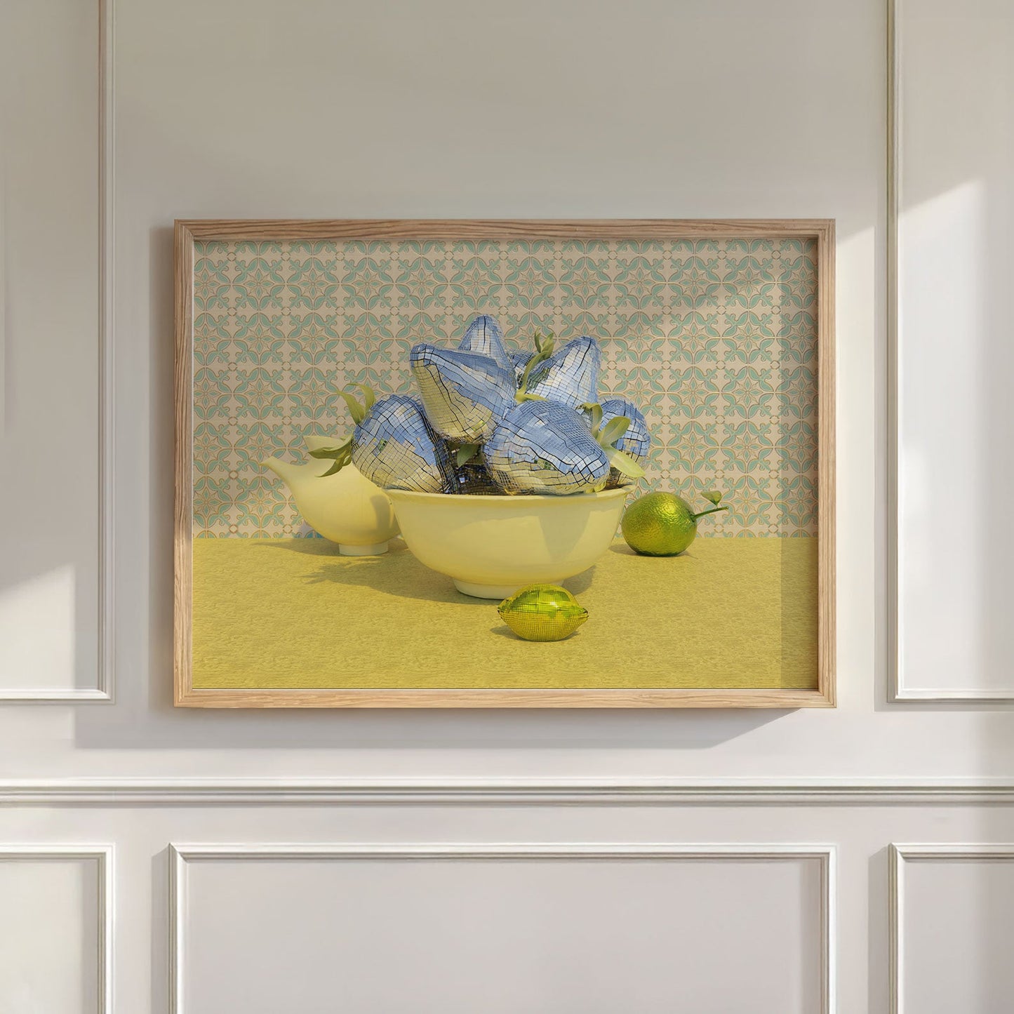 Retro Strawberry Bowl, Horizontal, Wall Art