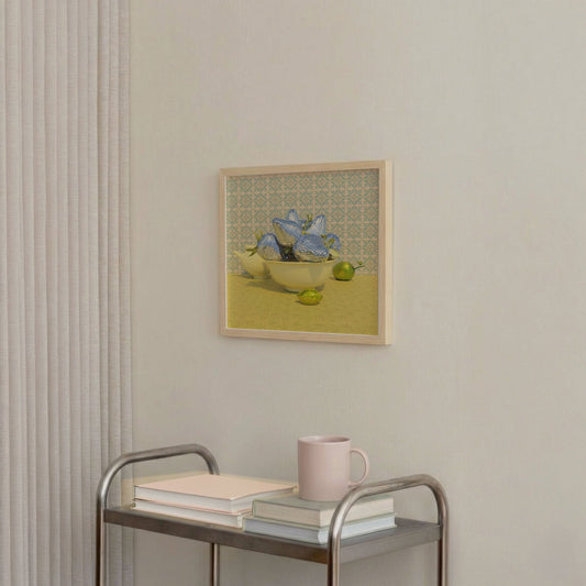 Retro Strawberry Bowl, Square, Framed Art