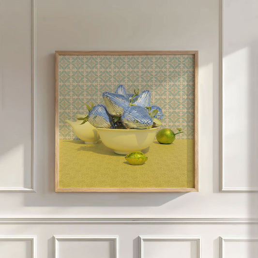 Retro Strawberry Bowl, Square, Wall Art