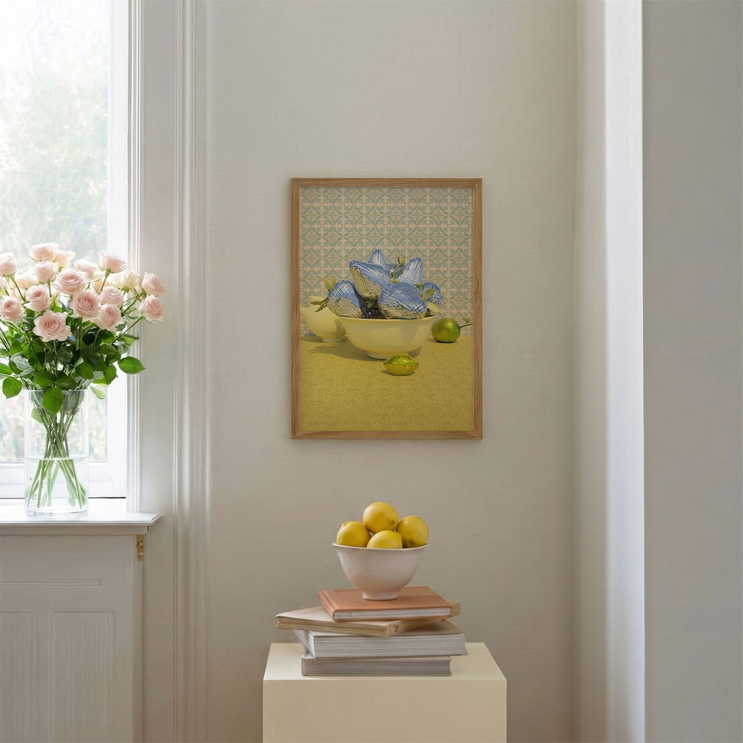 Retro Strawberry Bowl, Vertical, Framed Art