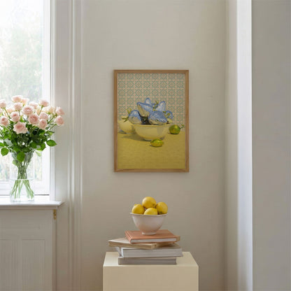 Retro Strawberry Bowl, Vertical, Framed Art