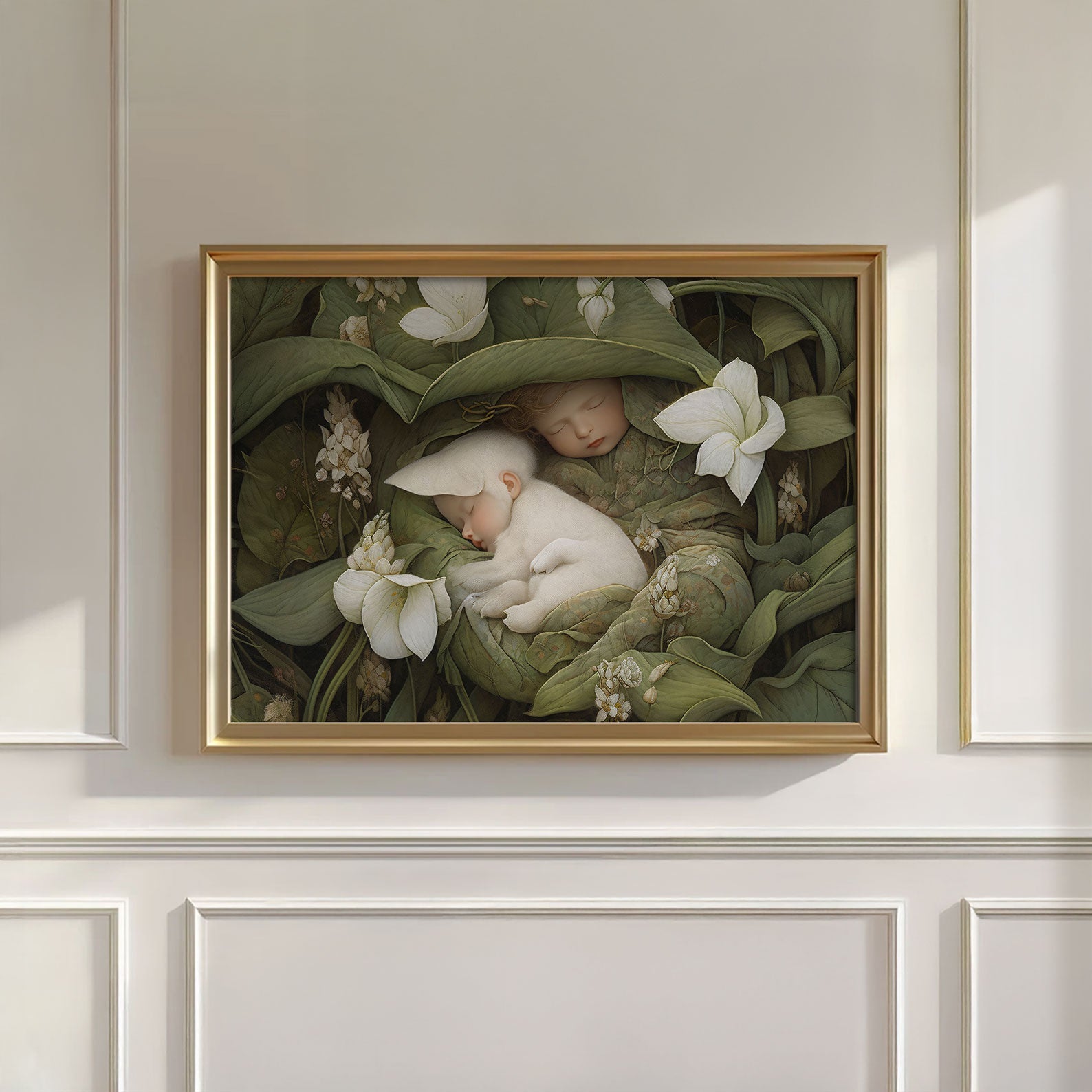 Sleeping Newborn In White Forest Blooms I, Wall Art, Horizontal