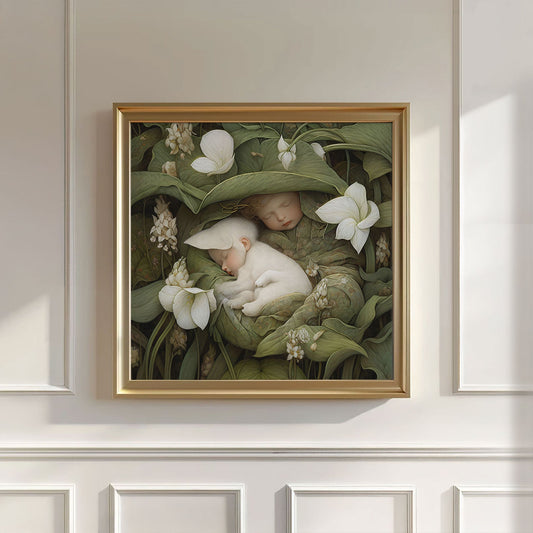 Sleeping Newborn In White Forest Blooms I, Wall Art, Square