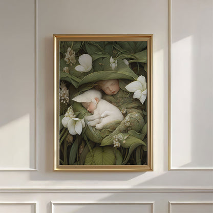 Sleeping Newborn In White Forest Blooms I, Wall Art, Vertical