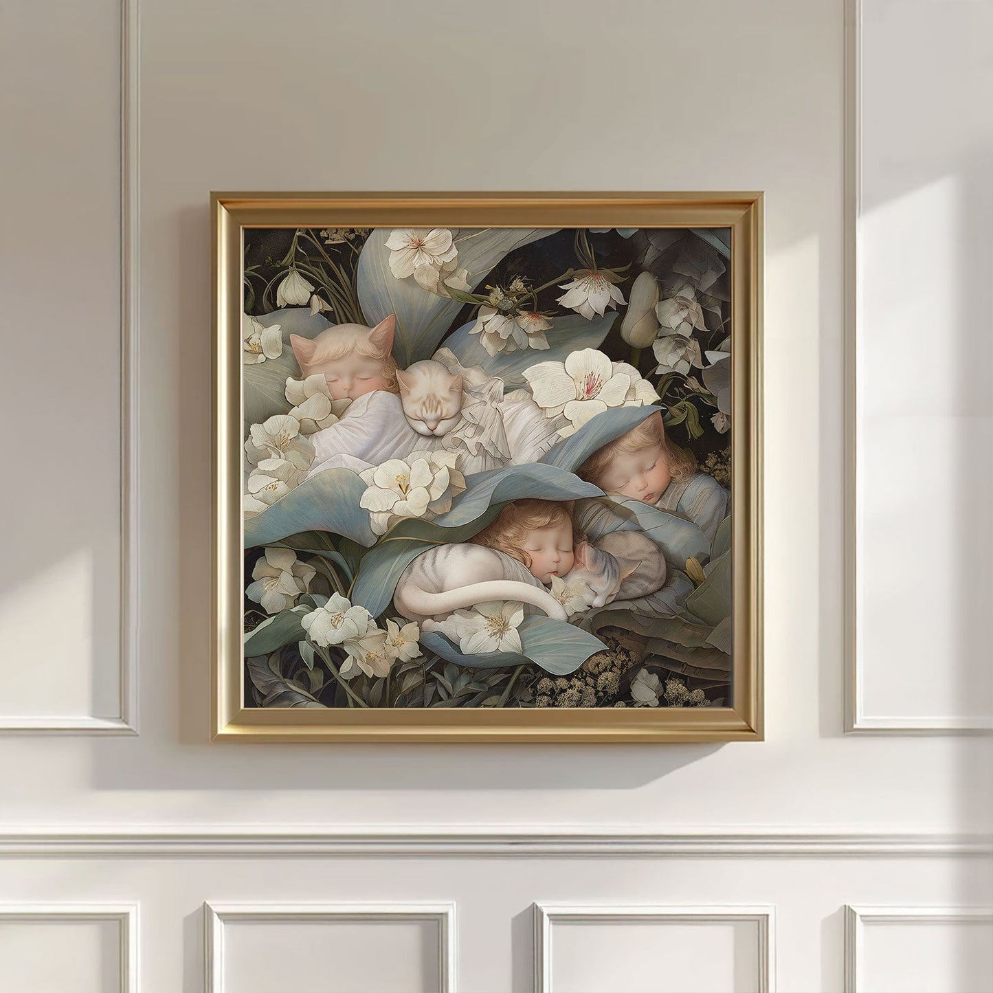 Sleeping Newborn In White Forest Blooms II, Wall Art, Square