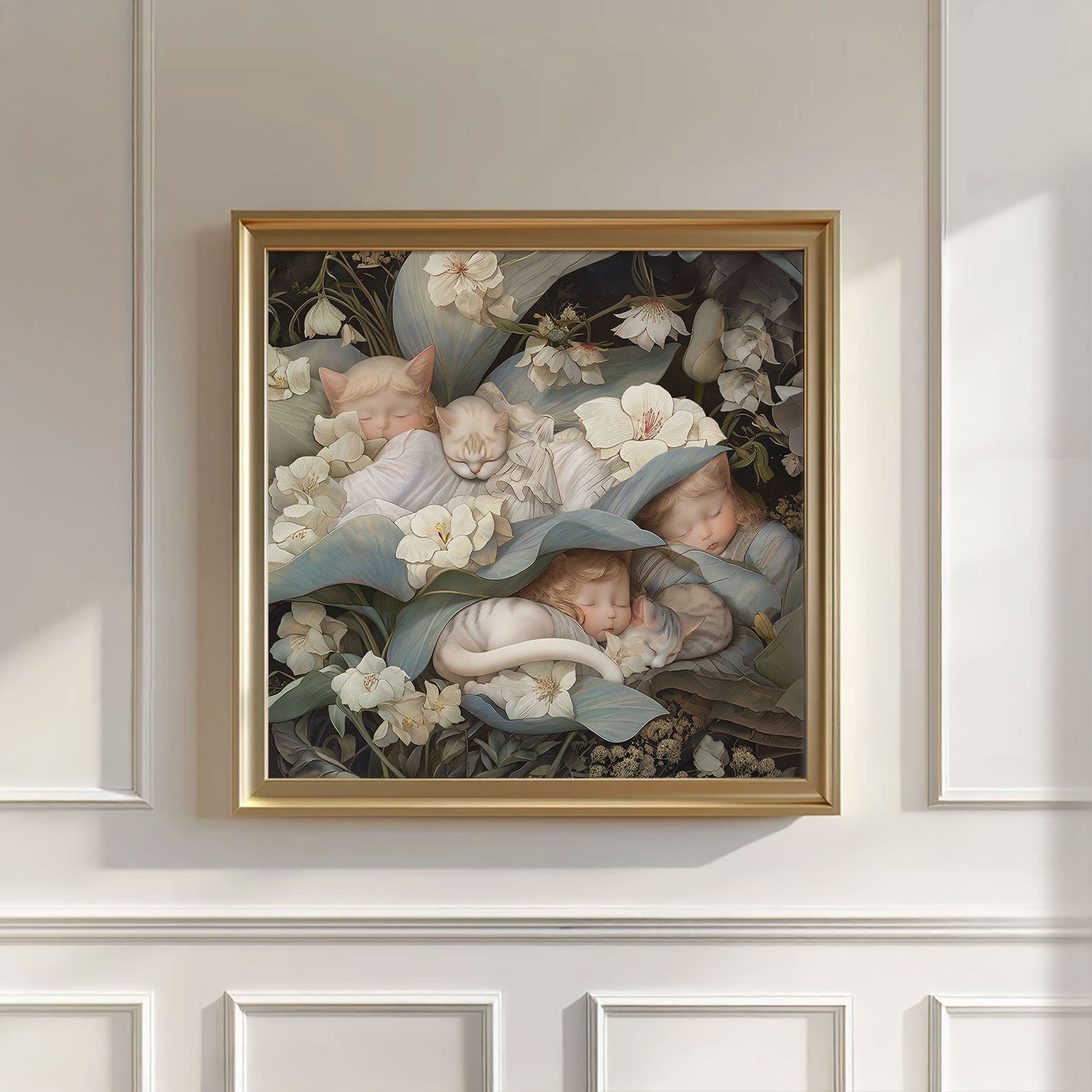 Sleeping Newborn In White Forest Blooms II, Wall Art, Square