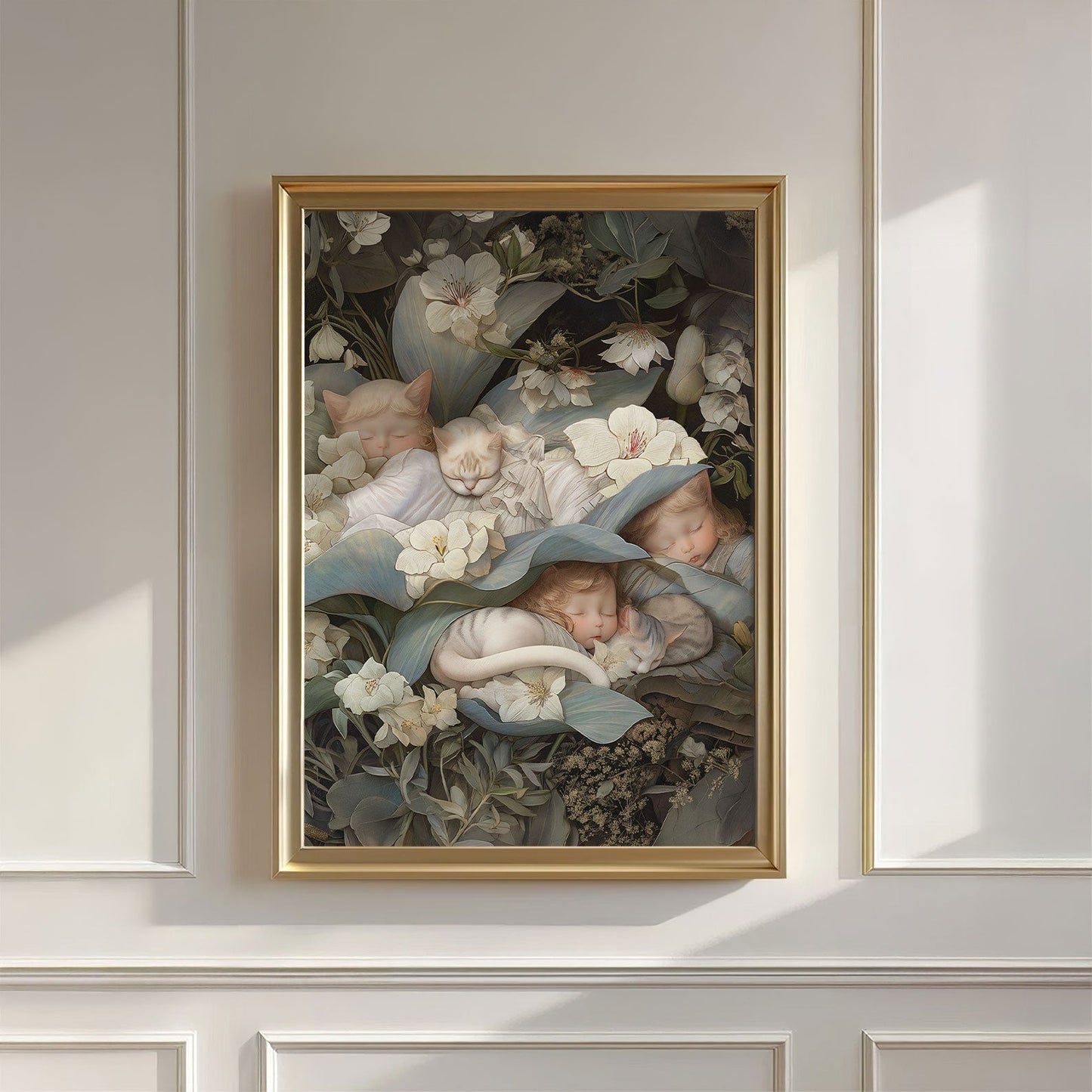 Sleeping Newborn In White Forest Blooms II, Wall Art, Vertical
