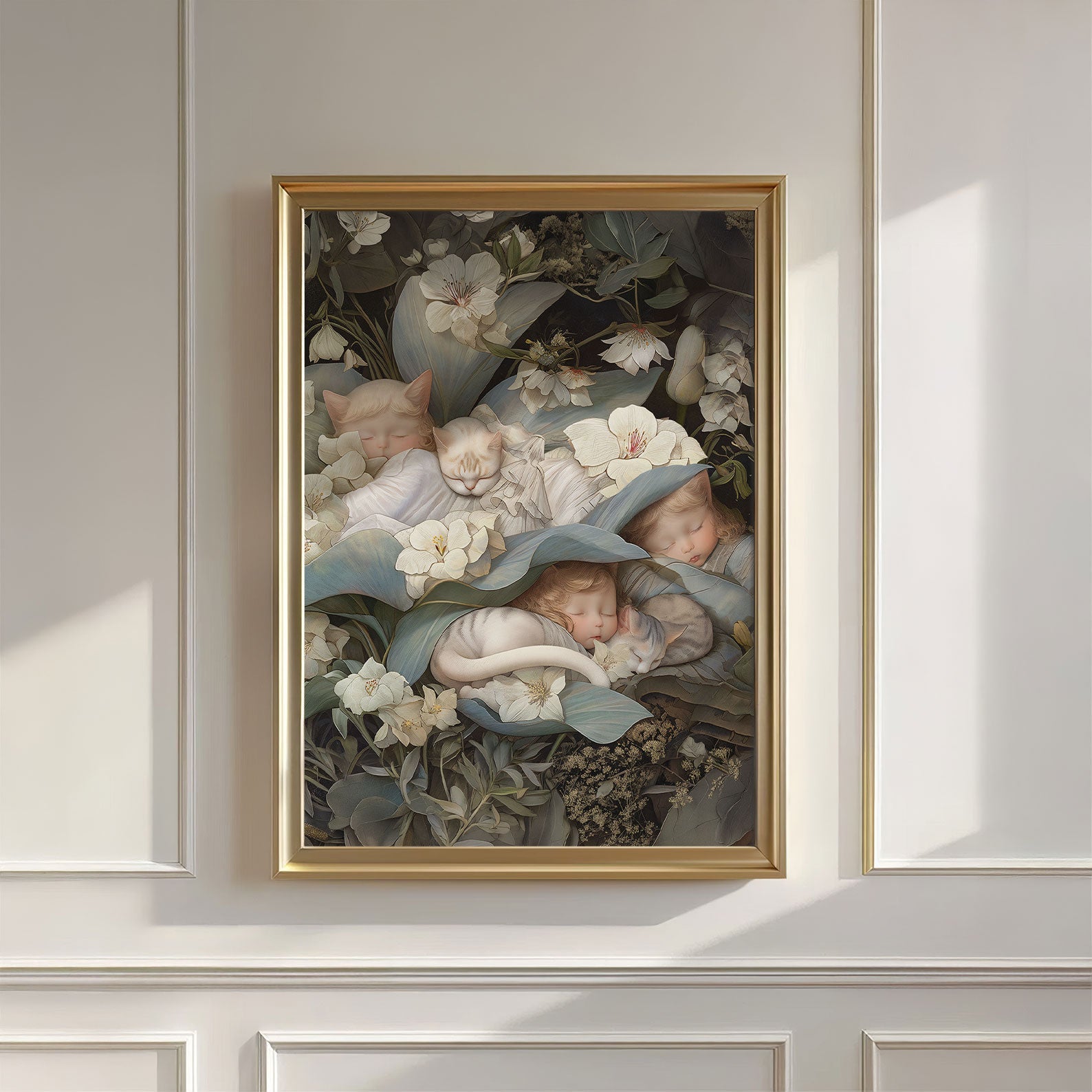 Sleeping Newborn In White Forest Blooms II, Wall Art, Vertical
