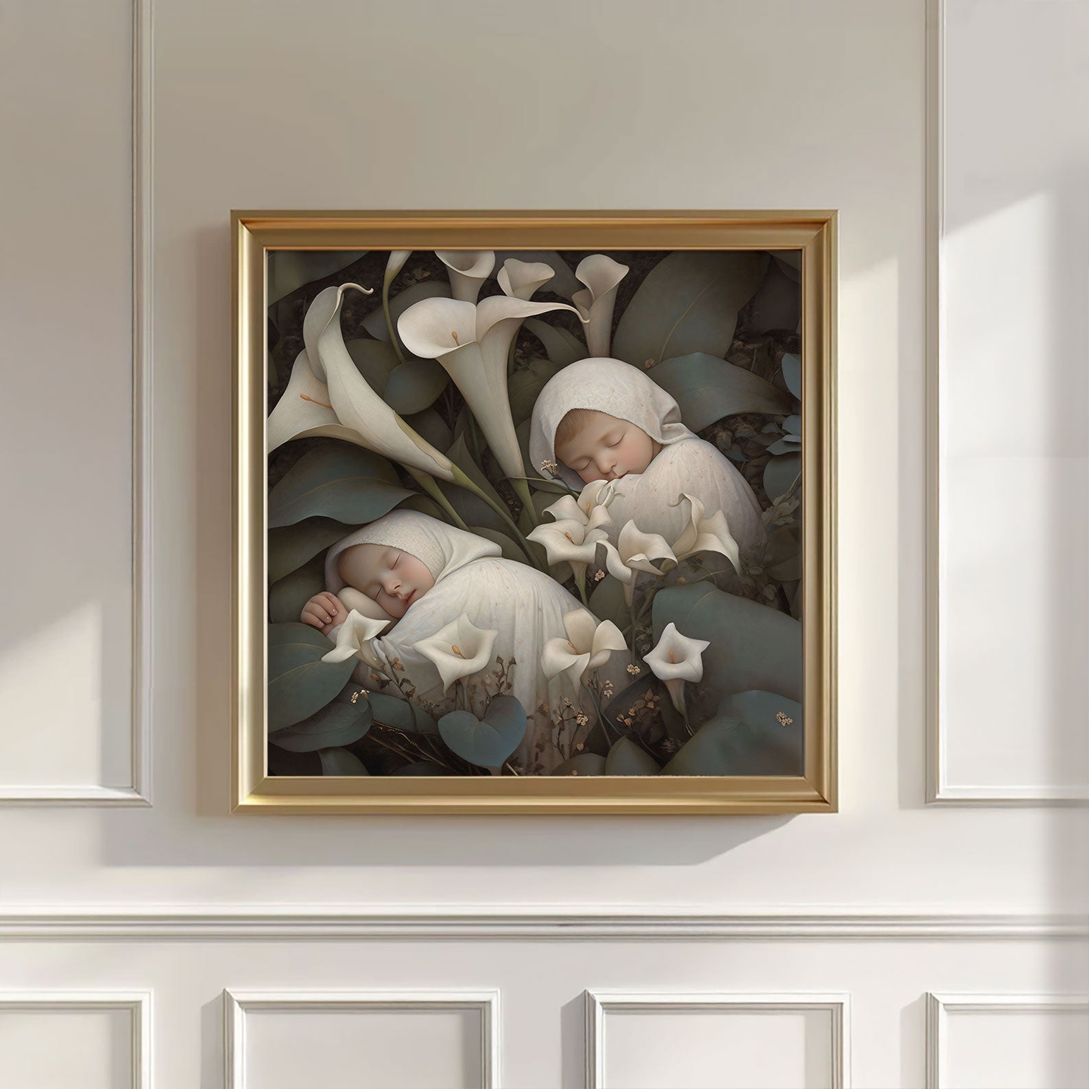 Sleeping Newborn In White Forest Blooms III, Wall Art, Square
