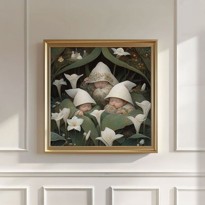 Sleeping Newborn In White Forest Blooms IV, Wall Art, Square