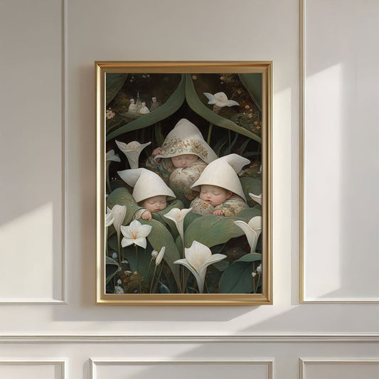 Sleeping Newborn In White Forest Blooms IV, Wall Art, Vertical