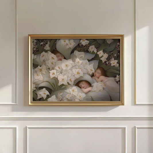 Sleeping Newborn In White Forest Blooms V, Wall Art, Horizontal