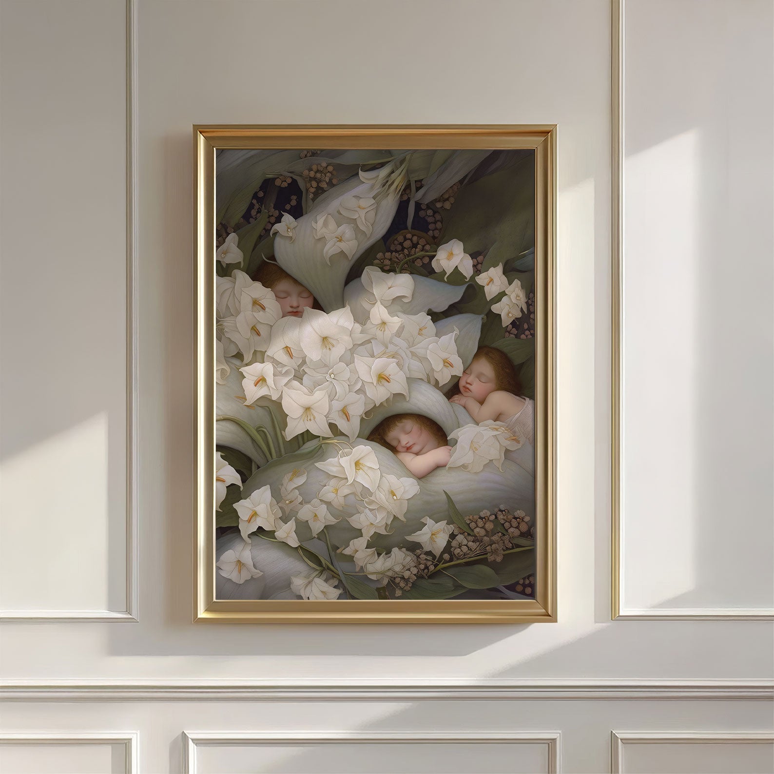 Sleeping Newborn In White Forest Blooms V, Wall Art, Vertical