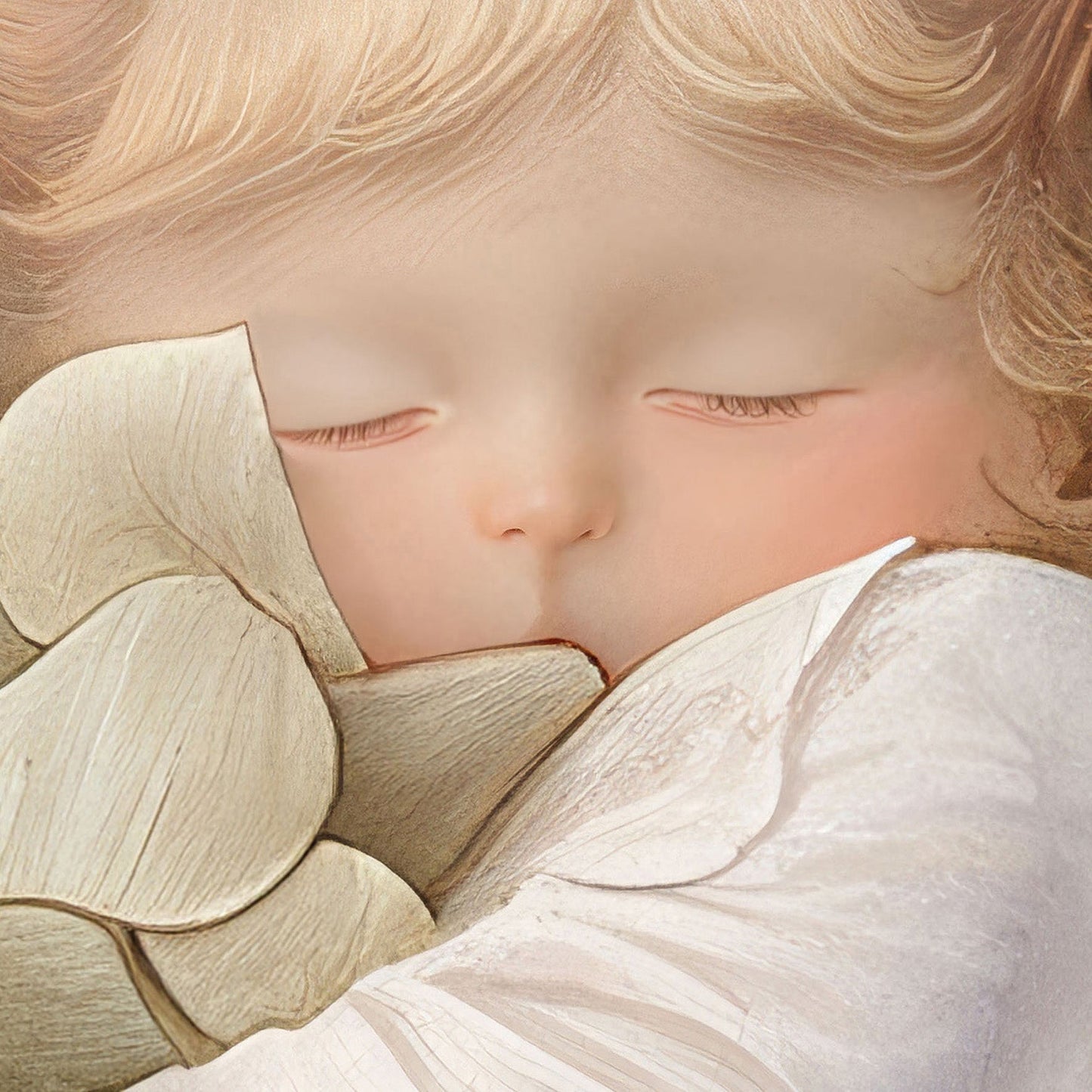 Extreme Close Up Detail Of Sleeping Newborn In White Forest Blooms II, Square