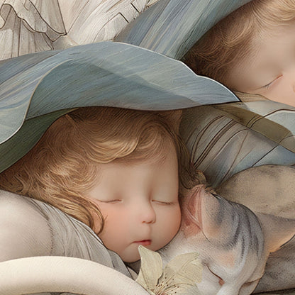 High Resolution Art Texture Of Sleeping Newborn In White Forest Blooms II, Vertical