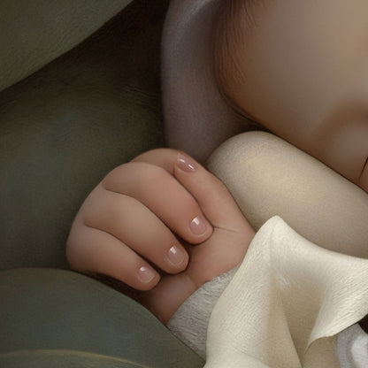 High Resolution Art Texture Of Sleeping Newborn In White Forest Blooms III, Horizontal