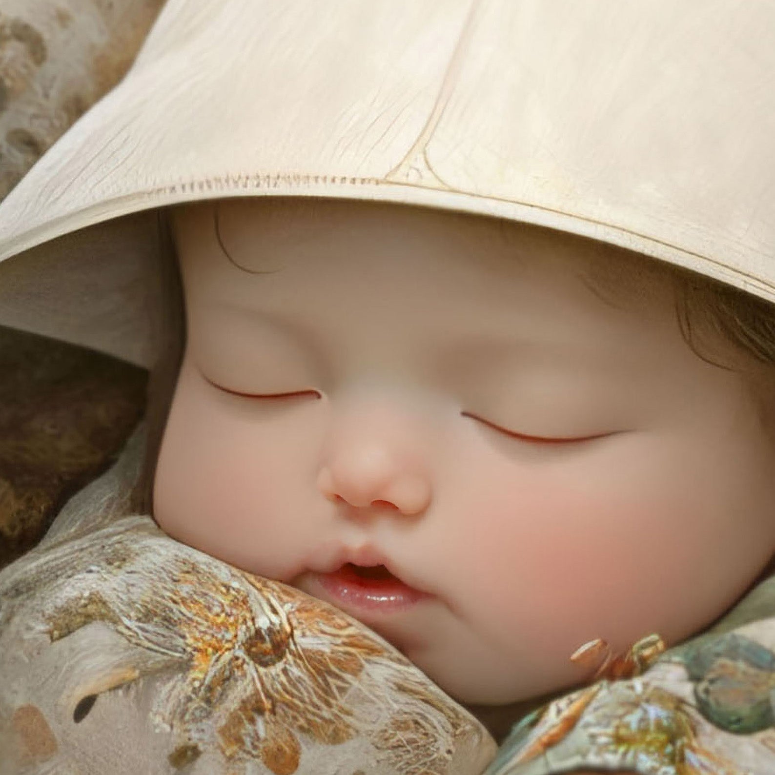 High Resolution Art Texture Of Sleeping Newborn In White Forest Blooms IV, Horizontal