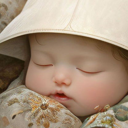 High Resolution Art Texture Of Sleeping Newborn In White Forest Blooms IV, Square