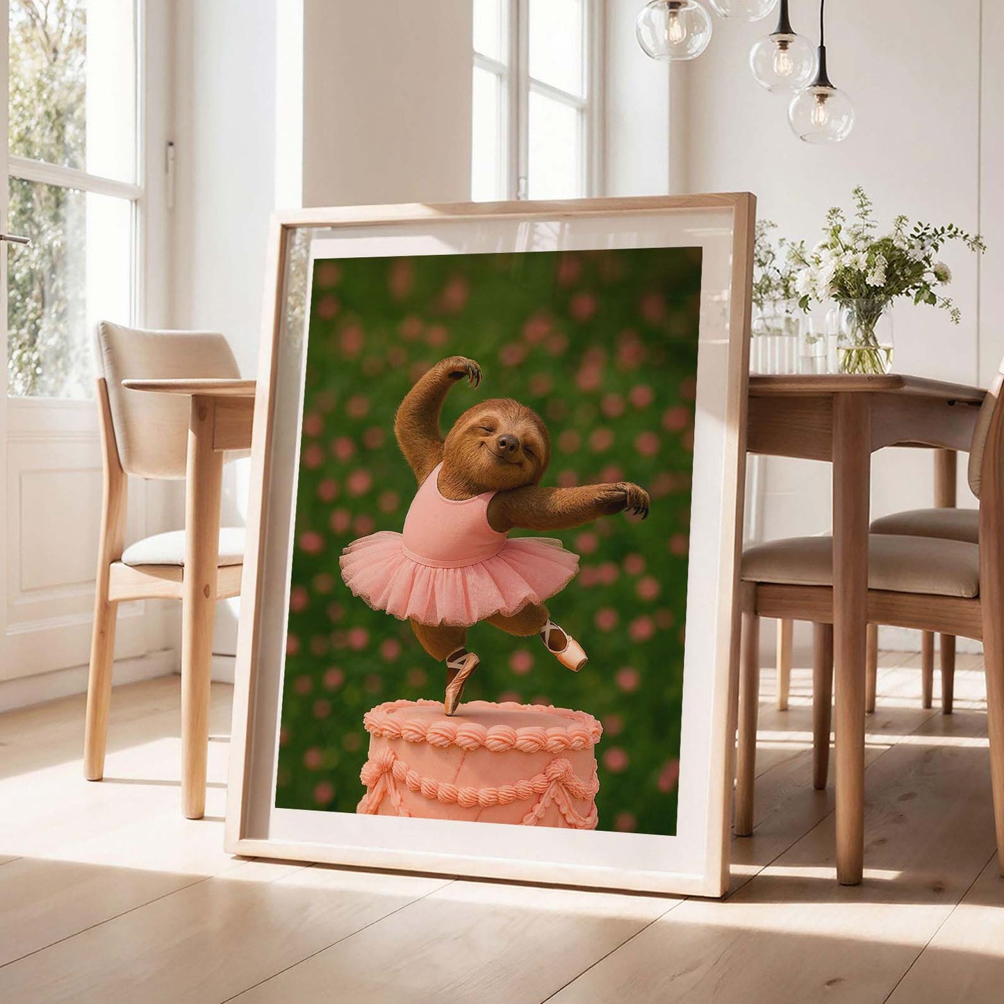 Sloth Ballerina, Vertical, Framed Art