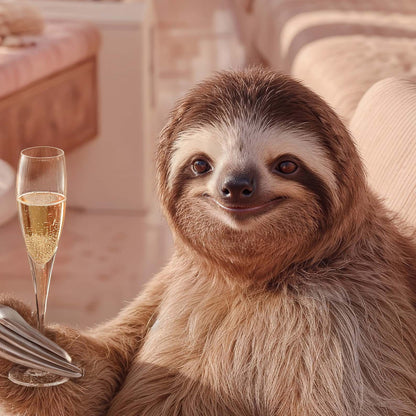Extreme Close Up Detail Of Sloth Voyage With Champagne