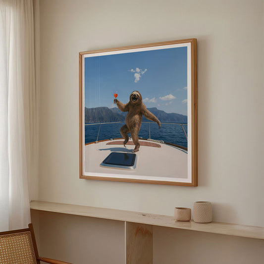 Sloth Yacht Party II, Square, Framed Art