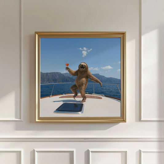 Sloth Yacht Party II, Square, Wall Art