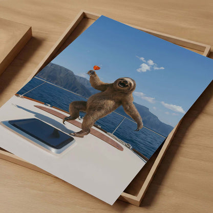 Sloth Yacht Party II, Vertical, Art Print