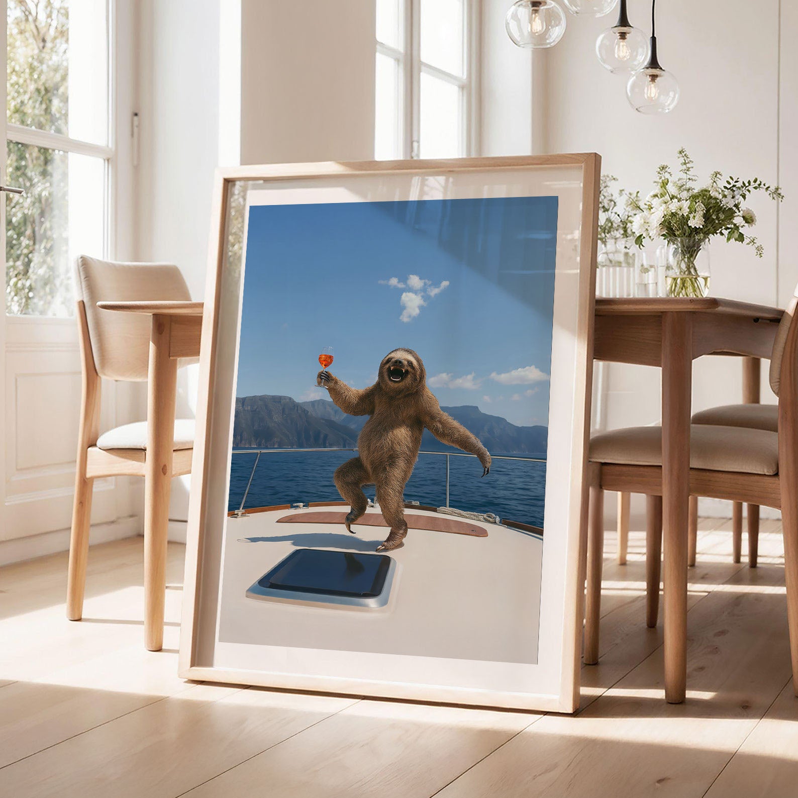 Sloth Yacht Party II, Vertical, Framed Art
