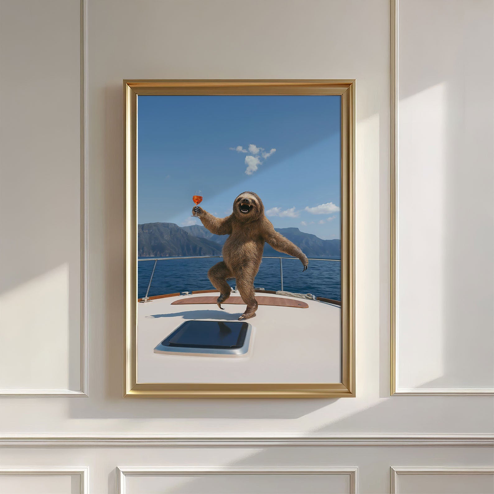 Sloth Yacht Party II, Vertical, Wall Art